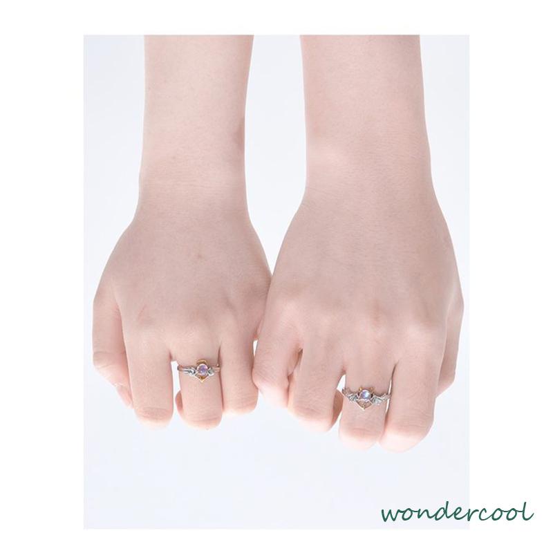 Perhiasan Cincin Pasangan Perak Biru Moonstone Malaikat Setan-Won