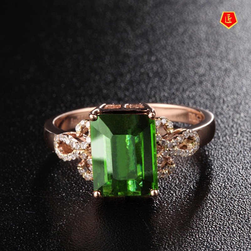 [Ready Stock]Temperament Personality Emerald Rose Gold Ring
