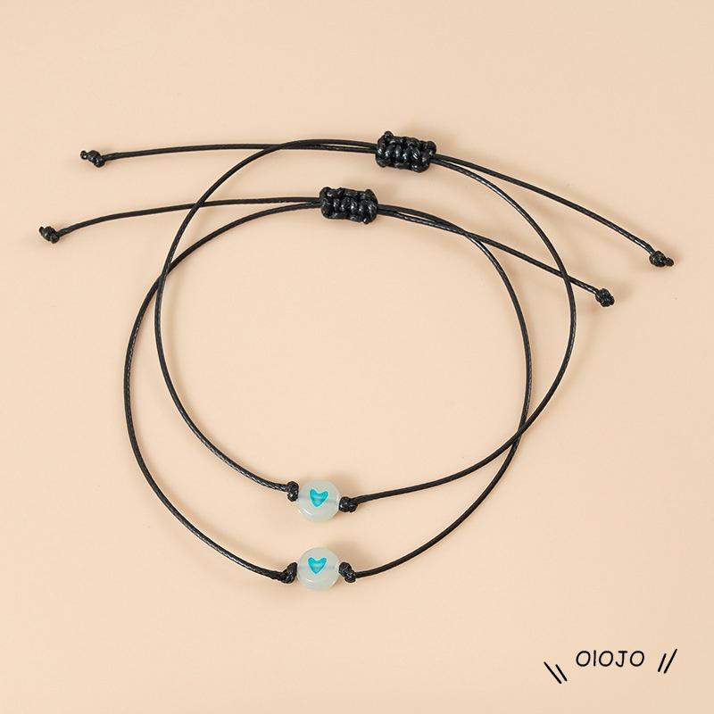 Gelang Tali Adjustable Dengan Manik-Manik Hati Luminous Untuk Pasangan / Persahabatan - ol2