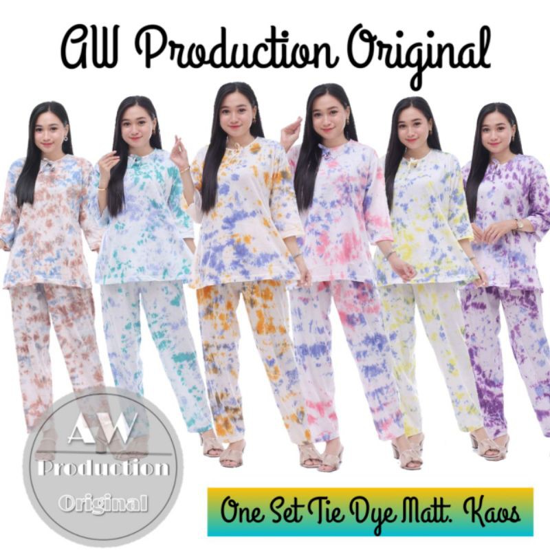 One Set Wanita Motif Tiedye / Piyama Wanita Dewasa Kekinian Celana Panjang