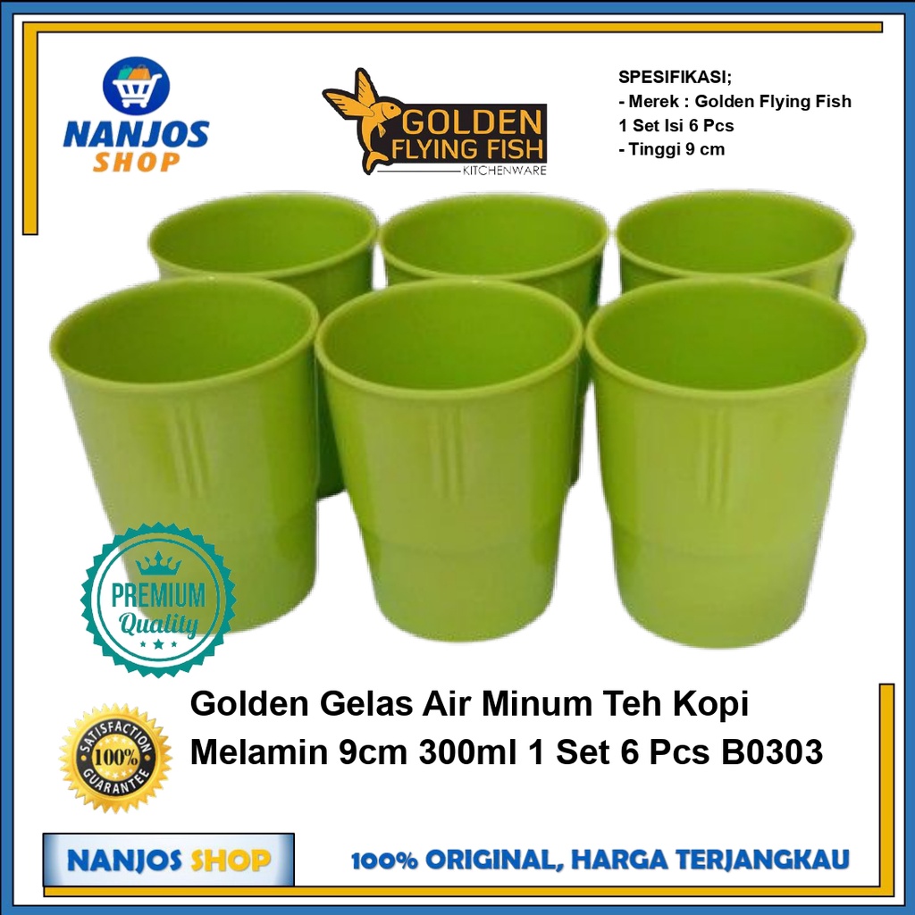 Golden Gelas Air Minum Teh Kopi Melamin 9cm 300ml 1 Set 6 Pcs B0303