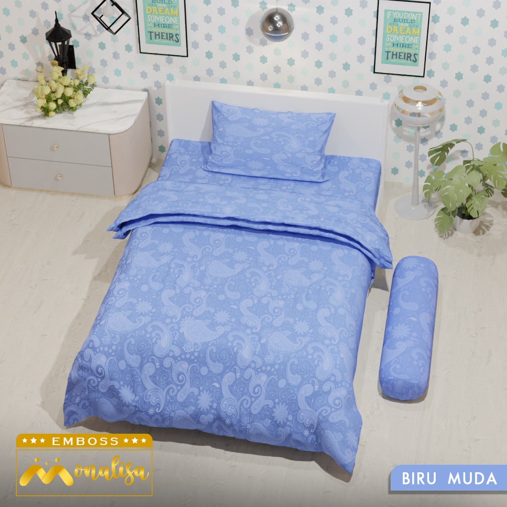 Monalisa Emboss BedCover SET Sprei Uk 100/120 - Biru Muda