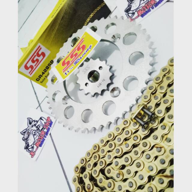 GIR GEAR SET GEARSET SSS 428 VIXION SATRIA FU 150 GSX R15 TIGER KLX CBR CB150 D-TRACKER JUPITER Z MX VEGA SUPRA NINJA R RR SS CRF VERZA MX KING R15 XABRE SSS FULL