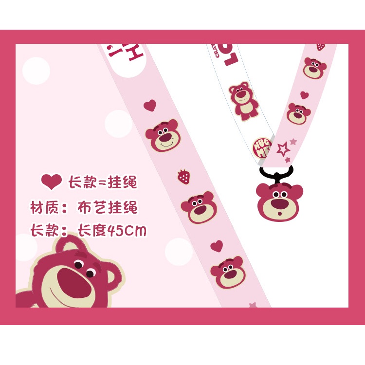 Pink strawberry kartun beruang ponsel lanyard wanita halter pendek dan panjang rantai bersih merah t