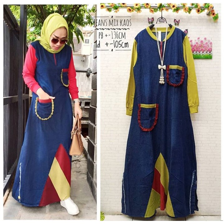 PutraTunggal_Gamis Jeans kombinasi / Gamis Levis Mix / Gamis Jeans / Gamis Murah / Gamis wanita / Ga