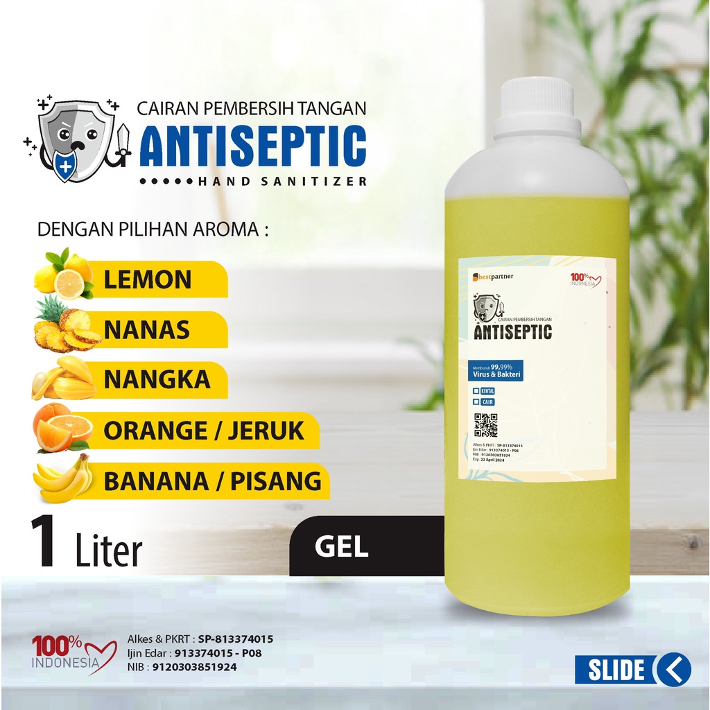 Hand Sanitizer Gel  AntiSeptic Varian Aroma Segar 1 Liter / Varian Aroma Buah 1 Liter Random Jerigen/Botol