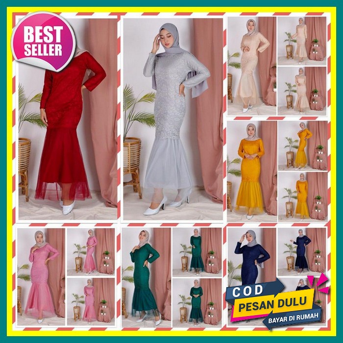 Baju Gamis Brukat Wanita Remaja Terbaru 2021 Model Kekinian Pesta Kondangan Bahn Moscrep Kombi Brok 