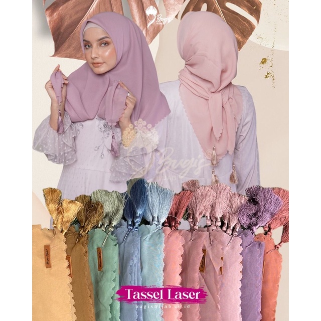 HIJAB SEGIEMPAT JILBAB POLOS TASSEL LASER CUT BUGIS HIJAB