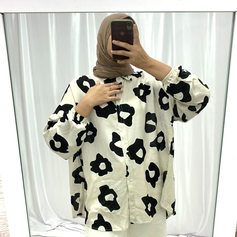 KEMEJA KATUN RAYON WANITA OVERSIZE FULL KANCING