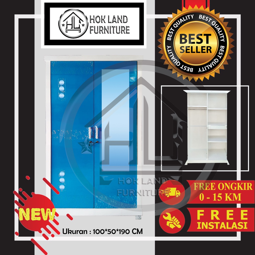 Lemari Pakaian buka tutup minimalis / Lemari Baju Kayu Triplek Engsel 2 Pintu / LE37