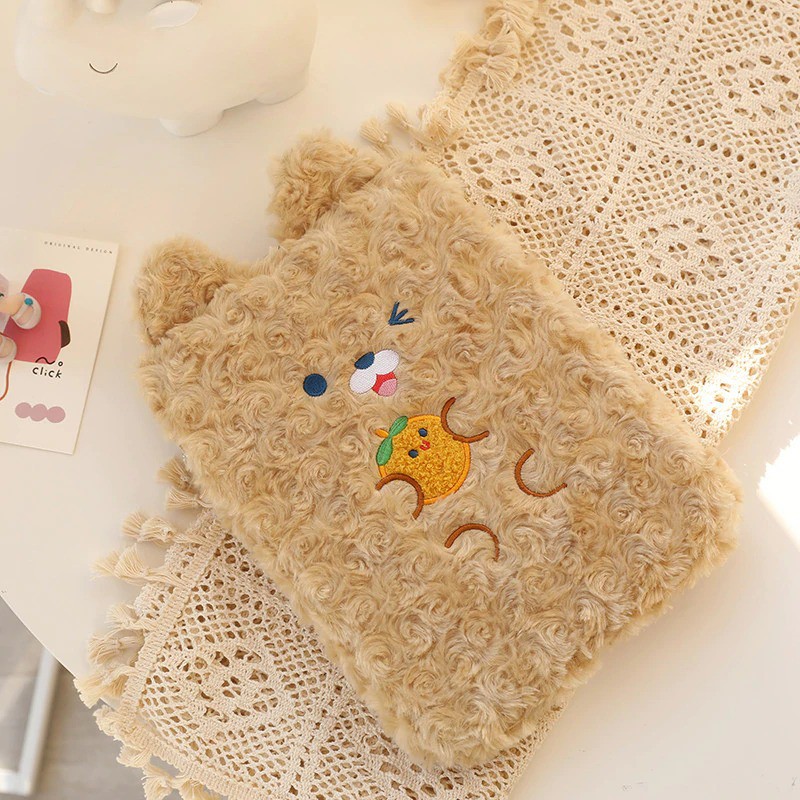 iPad Sleeve Tas penyimpanan ipad pouch tablet bulu karakter bunny kelinci beruang coklat korea style