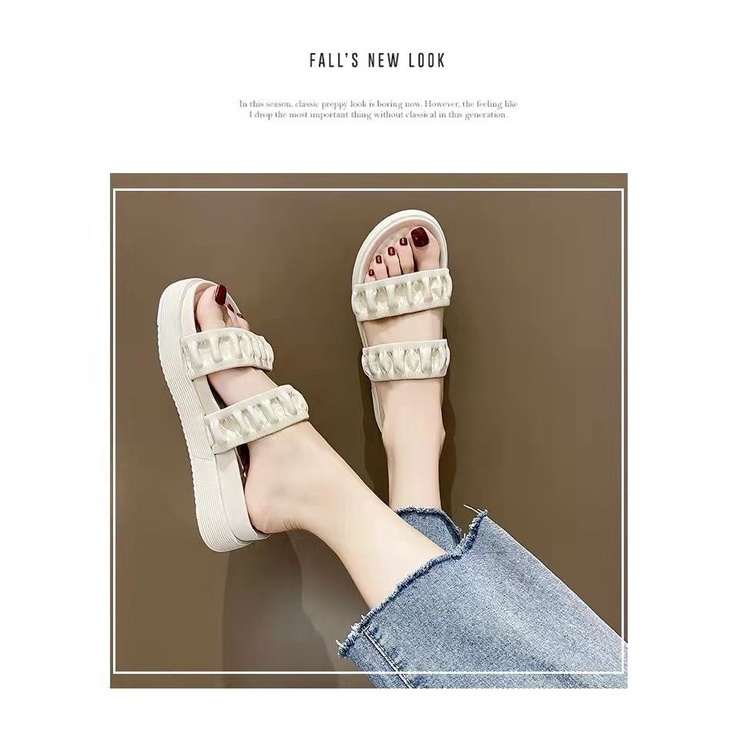 Free BOX Sandal Wanita Wedges Korean Style Elegant Sandal Cewek Model Kekinian Sandal Perempuan Fashionable NS F4