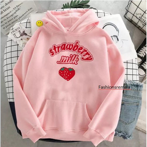 Sweater anak perempuan STRAWBERRY MILK baju anak jaket anak cewek | hodie anak Umur 6 7 8 9 10 Th