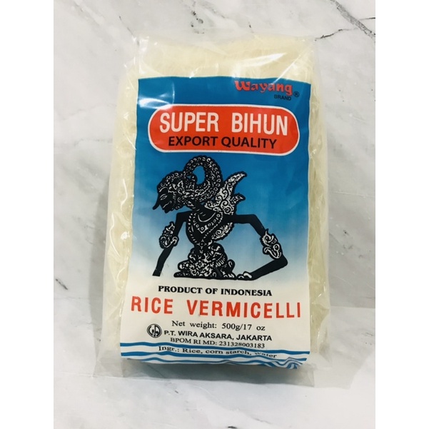 

Super Bihun 500 gr merk Wayang, quality export. MINIMUM ORDER 2 pack