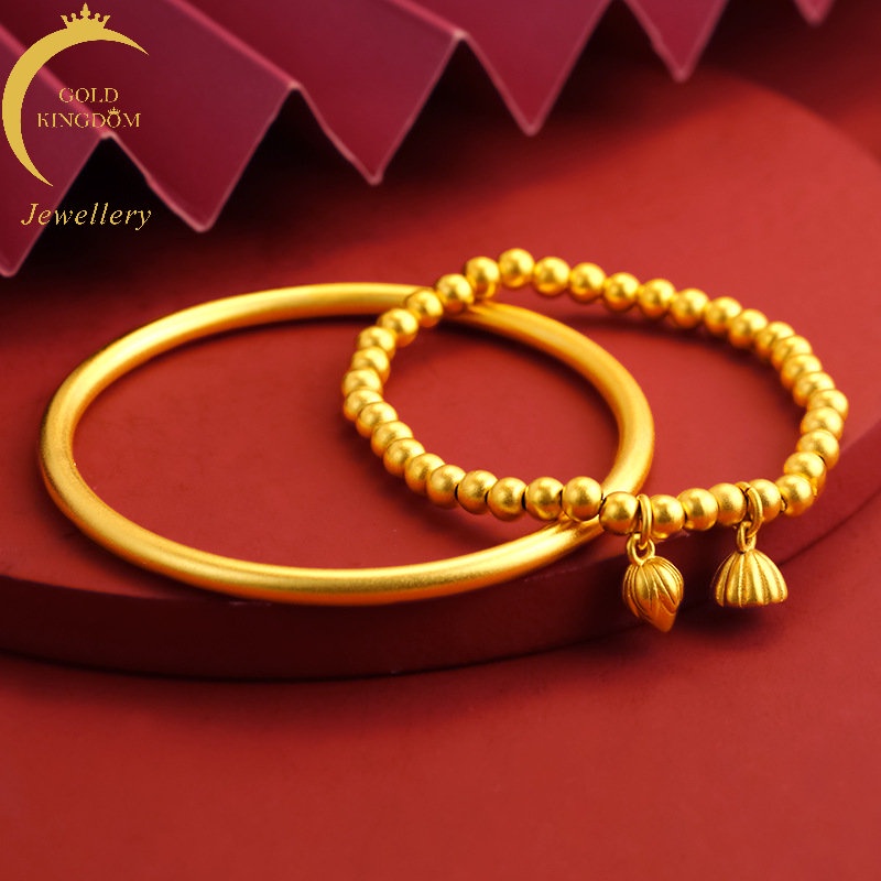 Goldkingdom Fashion Perhiasan 24K Bangkok Aksesoris Ready Stock Heritage Lotus Gelang Tiga Nyawa Tiga Dunia Gelang Wanita Retro Gelang