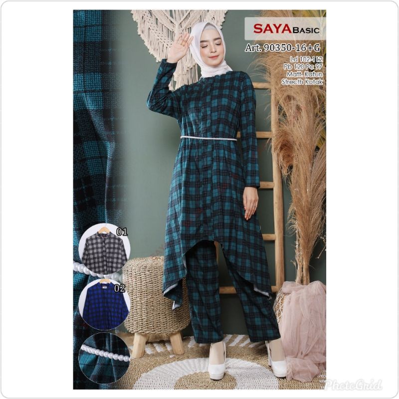 SETELAN CELANA MOTIF GRID SETCEL KATUN STRETCH KOTAK TUNIK FLANNEL