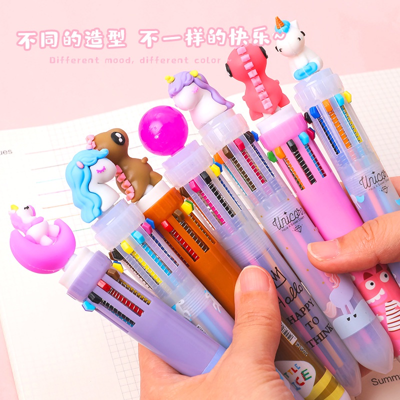 Jual Cute Cartoon 10-color Ballpoint Pen For Students Pen 10 Warna ...