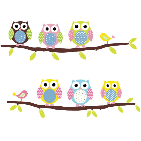 Stiker Dinding Dengan Bahan Pvc Dan Gambar Kartun Burung Hantu