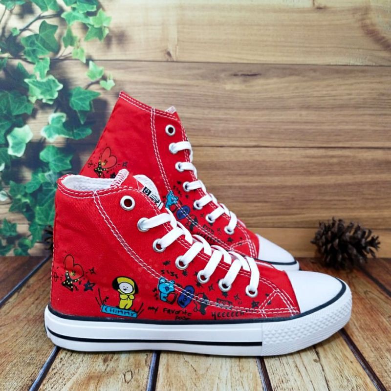 SEPATU ANAK SNEAKER CONVERSE SEPATU ANAK PEREMPUAN  BTS BT21 MERAH