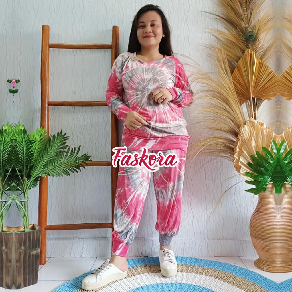 One Set Jumbo ld 120 Tie dye Cidori / Setelan Baju Wanita Set Celana Kekinian Murah