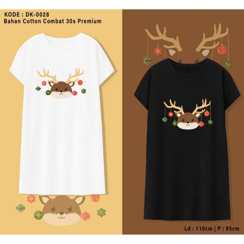 DRESS NATAL DEER KEPALA RUSA OVERSIZE KATUN 30S