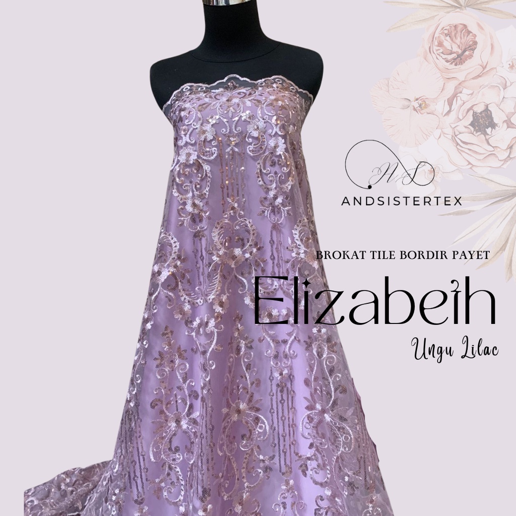 Bahan Kebaya Mewah Kain Brokat Tile Payet Elizabeth Warna Lilac