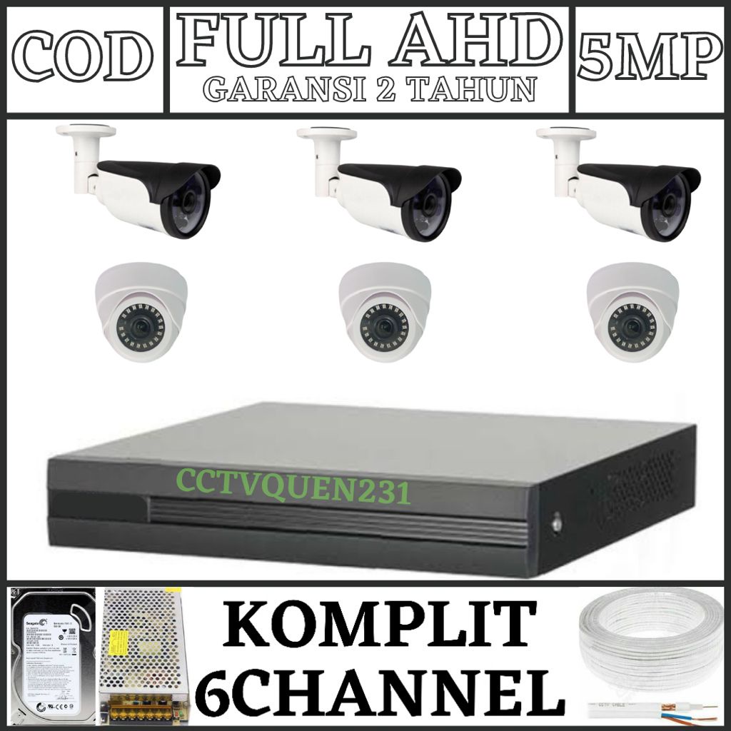 PAKET CCTV 8 CHANNEL 6 KAMERA 5MP FULL AHD IR SONY 1080P KOMPLIT TINGGAL PASANG