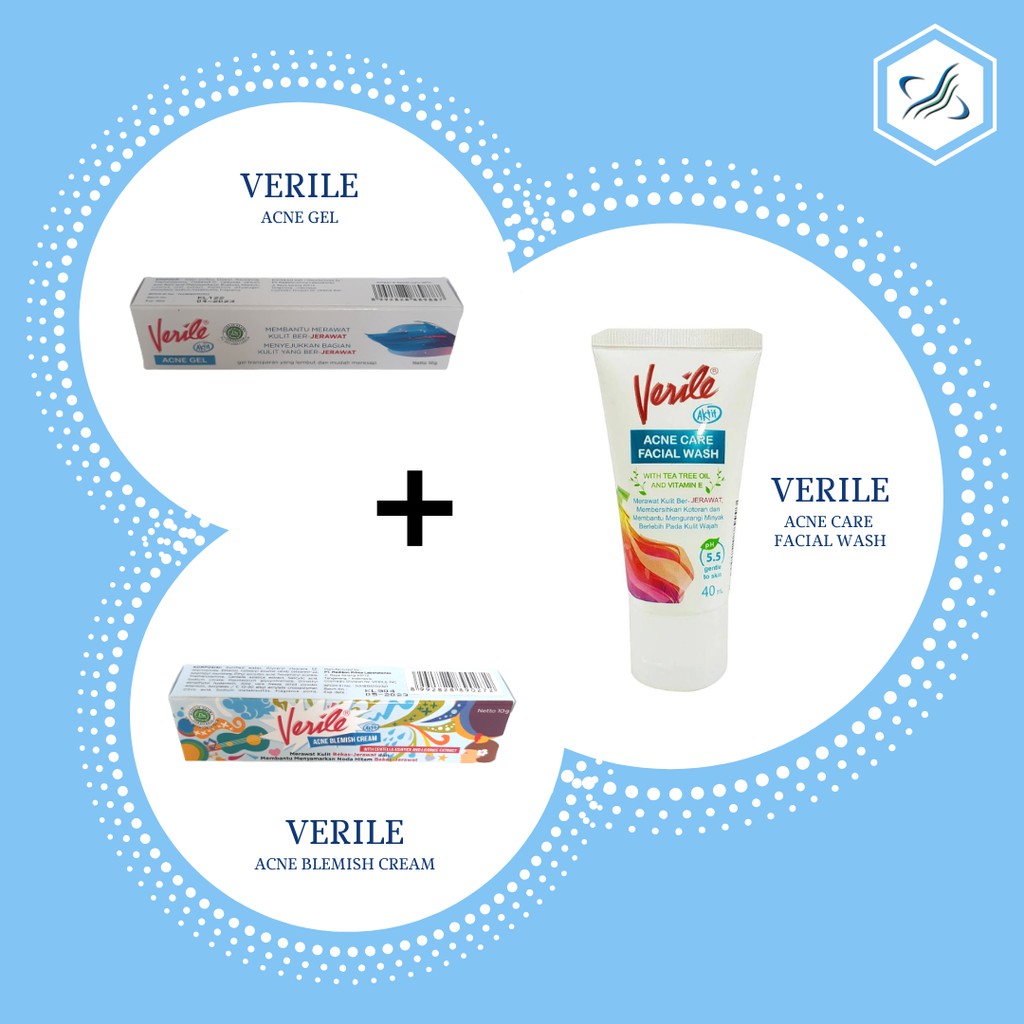 Jual VERILE ACNE CARE package ( Facial Wash+Acne Gel+Acne Blemish Cream