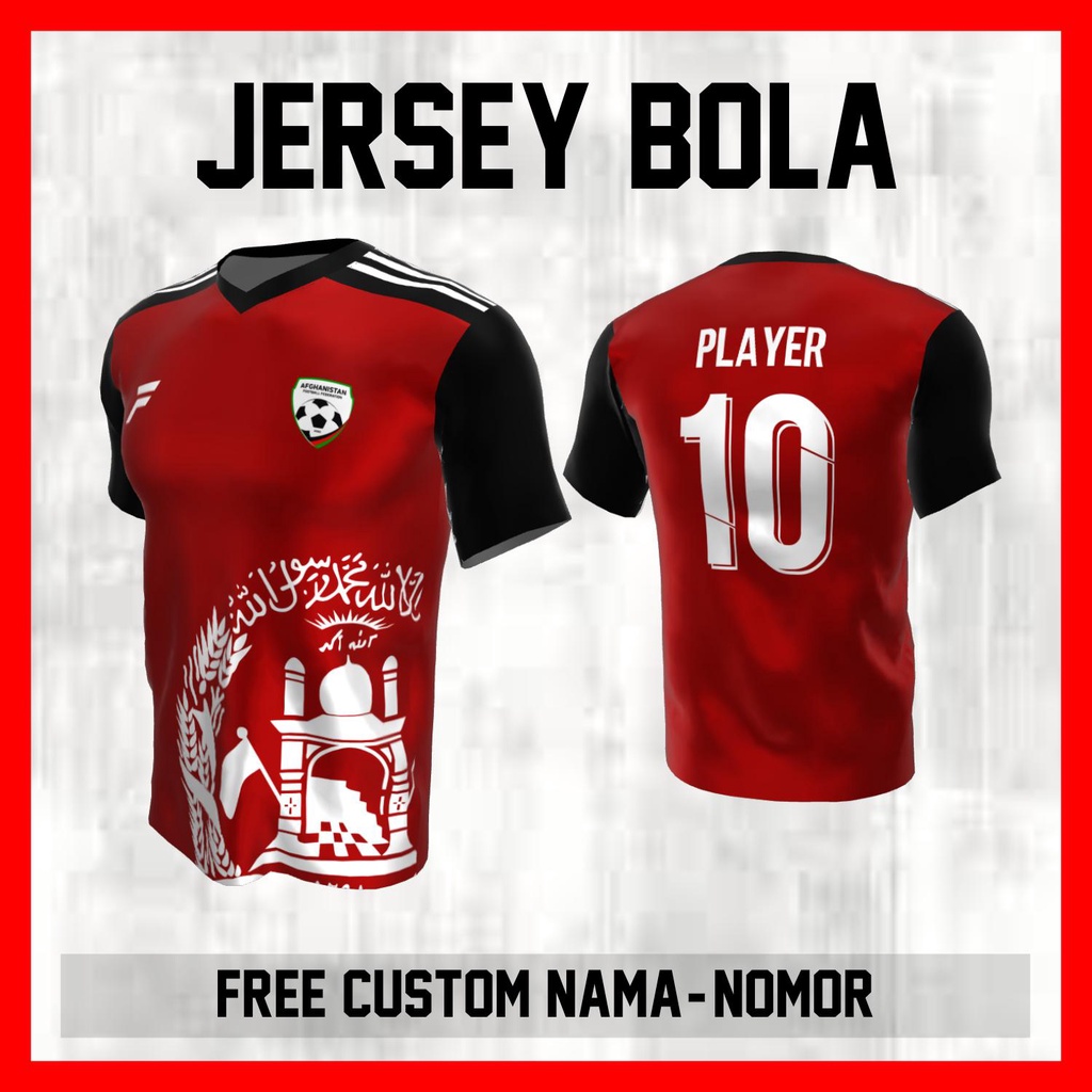 Kaos Bola Jersey Afghanistan Timnas Negara Garis Bahu Baju Custom Nama dan Nomor Punggung - 216