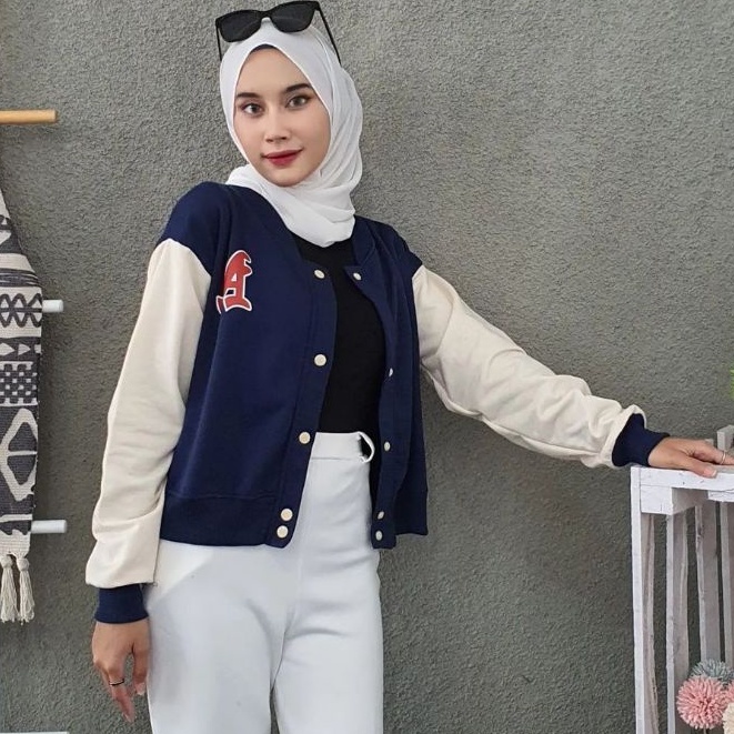 A baseball Jaket Crop Wanita | Style korean Crop | Jaket Bahan Fleece