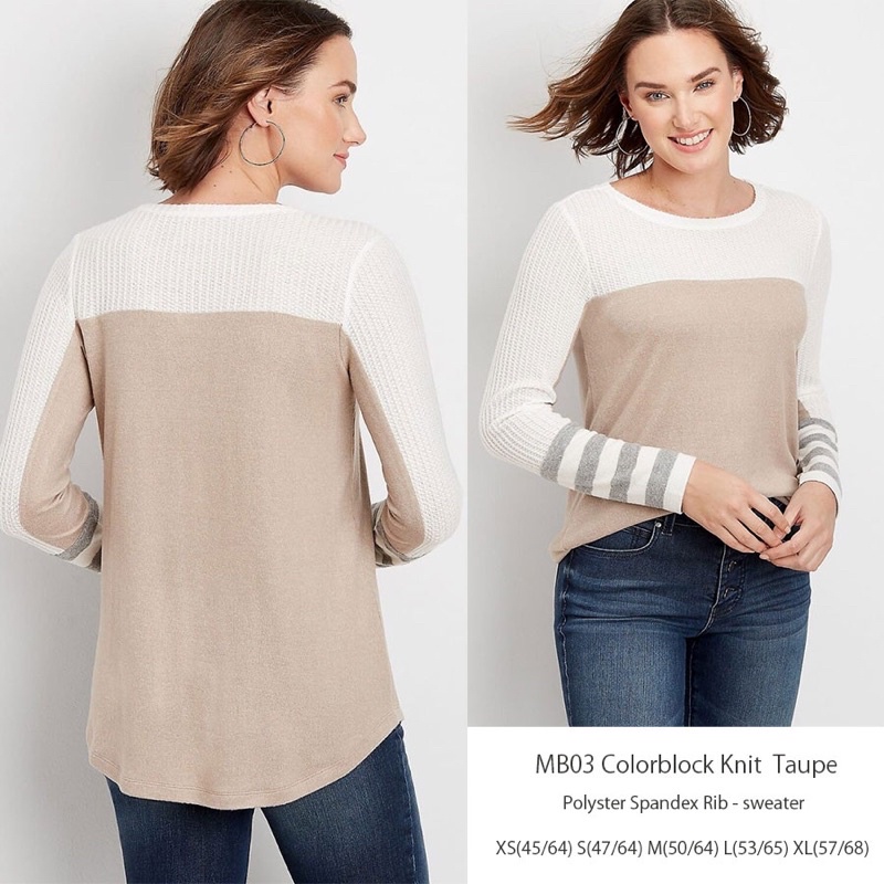 lovemecorner MAURICES COLOR BLOCK KNIT TAUPE KAOS LENGAN PANJANG WANITA BAHAN KNIT STOCK TERBATAS