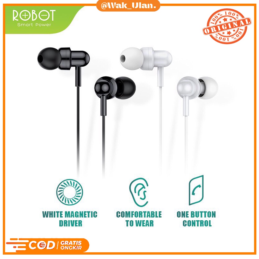 HEADSET EARPHONE HEADPHONE ROBOT RE20 RE 20 OBLIQUE IN-EAR DEEP BASS ULTRA LIGHT HP SMARTPHONE HP