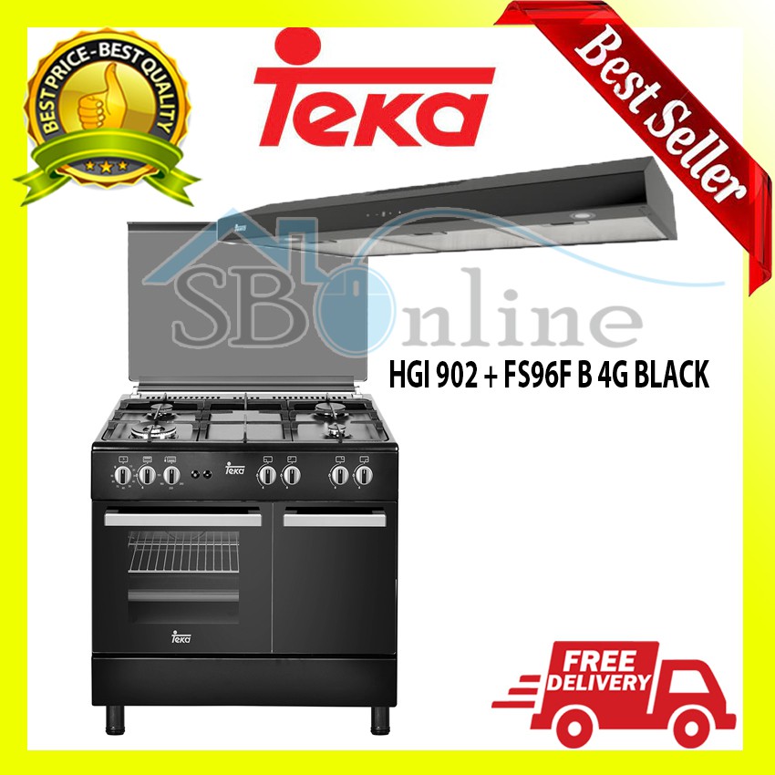 PAKET KOMPOR FREESTANDING + COOKER HOOD TEKA - HGI 902 + FS96F B 4G BLACK