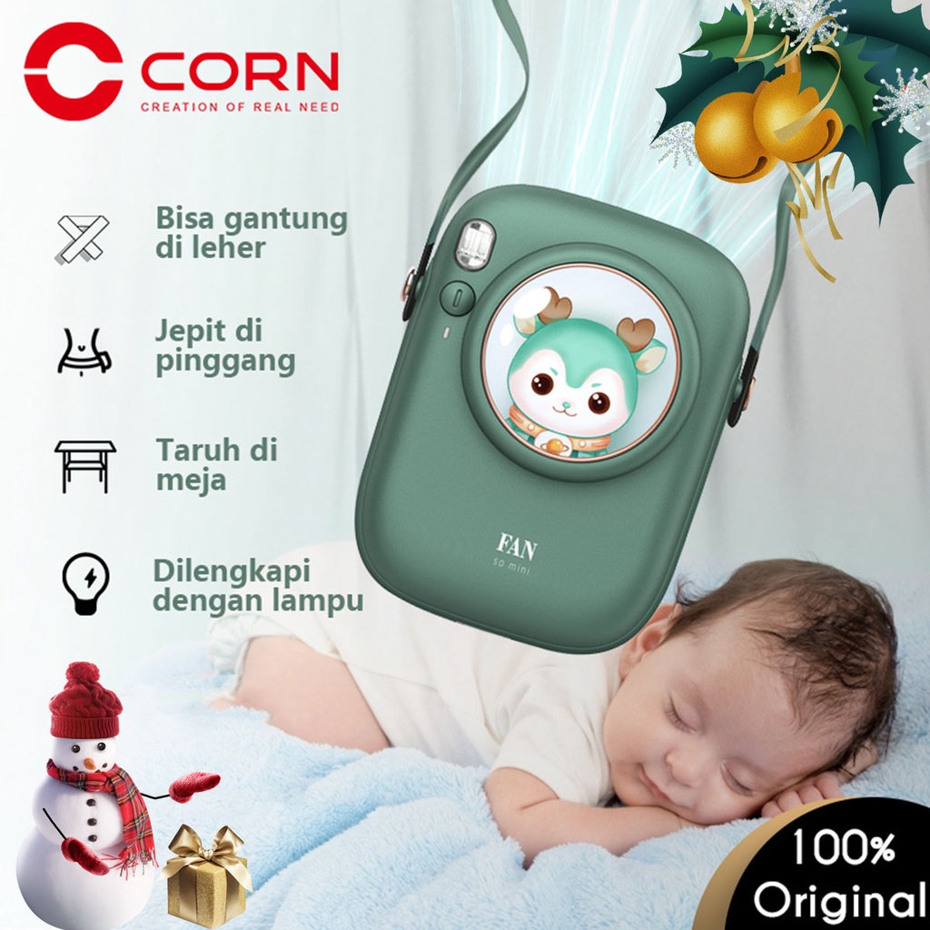 3 In 1 Kipas Angin Portable Mini Neck Fan Kipas Angin Leher Cute Kipas Gantung with Powerbank +LED Light Function