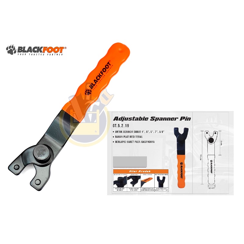 BLACKFOOT Adjustable Spanner Pin Kunci Mesin Gerinda Tangan / Kunci Gerinda Kunci Pembuka Kepala Gerinda / Kunci Gurinda Fleksibel Universal