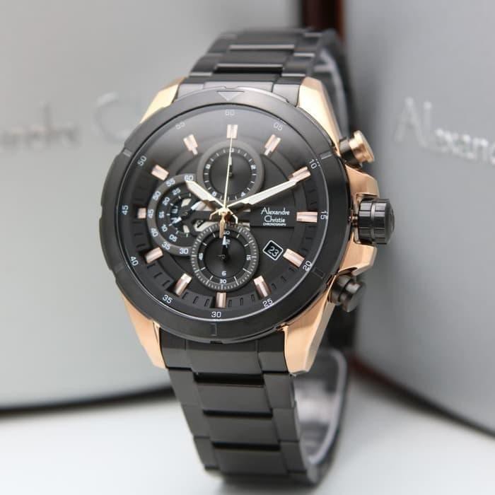 Jam Tangan Cowok Alexandre Christie AC 6508 Alexandre Christie AC6508 Black Rosegold Original