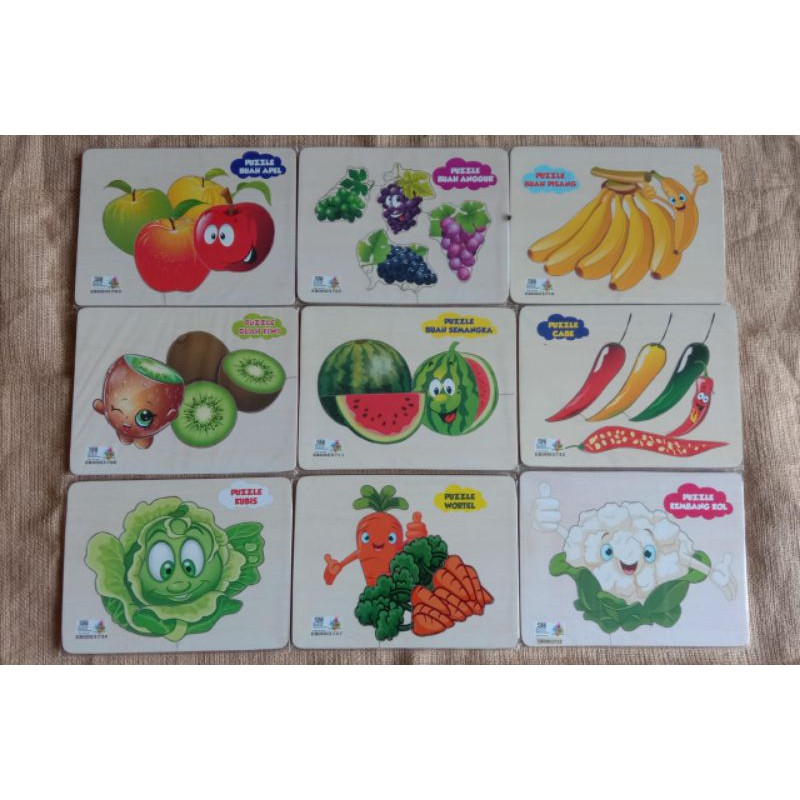 Puzzle sayur, buah, dan hewan