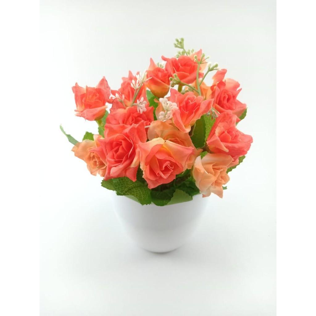 COD BUNGA PLASTIK BUNGA PAJANGAN IMITASI BUNGA ARTIFISIAL BUNGA MAWAR KOREA TANAMAN HIAS BP8839-ORANGE TUA