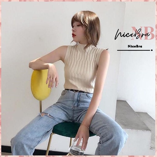 Nicebra Pakaian Wanita Turtleneck tanpa lengan T-shirt Import 4042