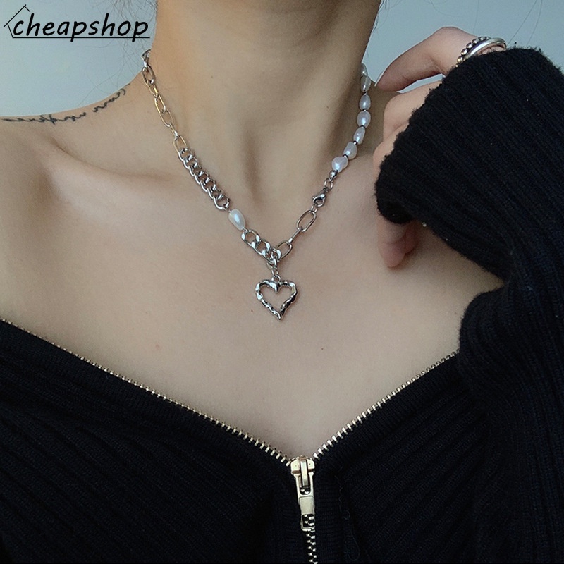 IFYOU Kalung Rantai Choker Bentuk Hati Warna Silver Gaya Korea Untuk Wanita