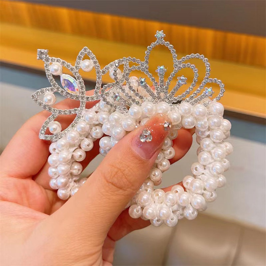 Ikat Rambut Elastis Desain Mahkota Hias Kristal Berlian Imitasi Gaya Korea Untuk Wanita