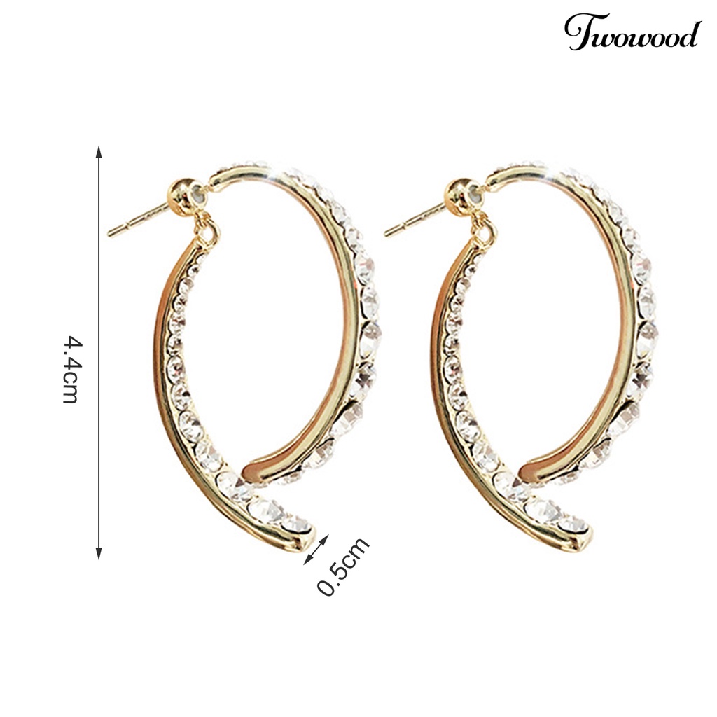 Twowood 1 Pair Romantic Fine Craftsmanship Ear Studs Women Cubic Zirconia Arc Fishtail Elegant Earrings for Date