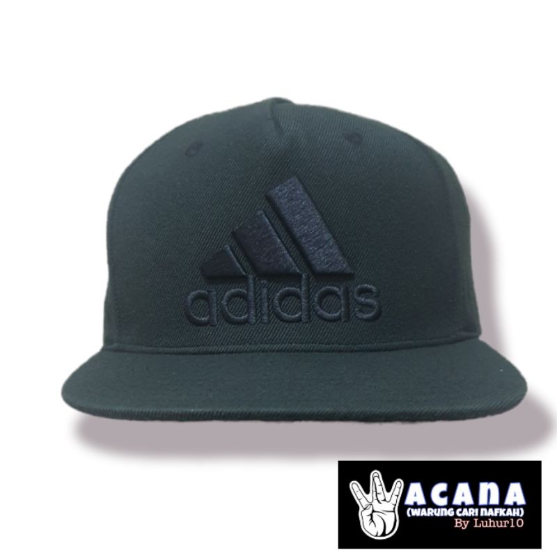 Snapback Flat Cap Logo Adidas OSFM Full Black Free Size Setelan [Second]