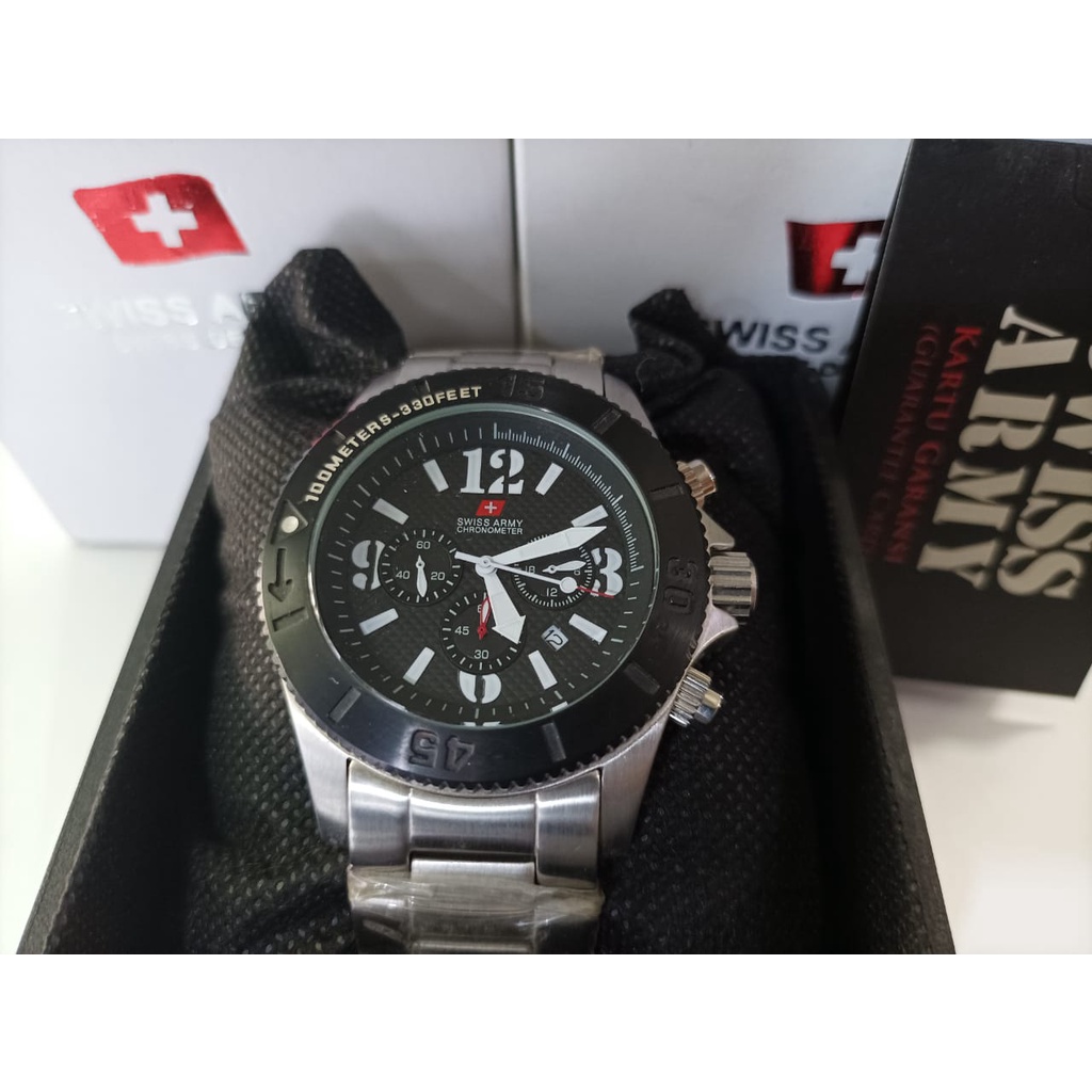 JAM TANGAN PRIA SWISS ARMY HC-23728 SILVER BLACK ORI