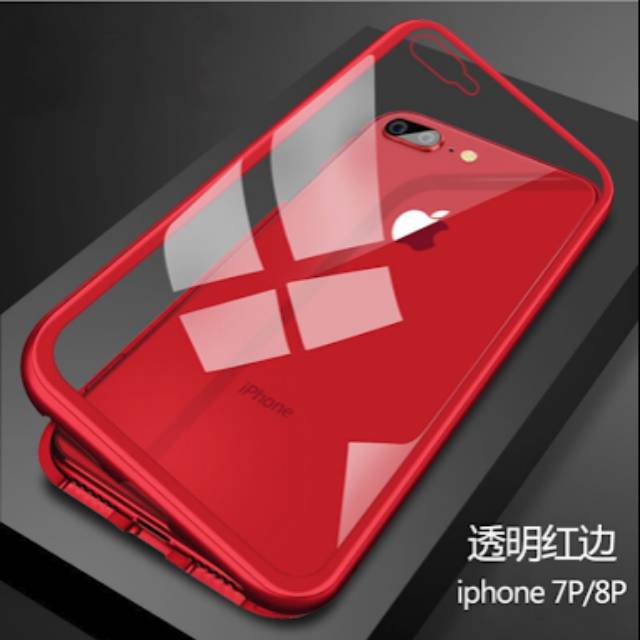 Case magnetic glass iPhone 7plus, iPhone 8plus case 360 glass magnetik