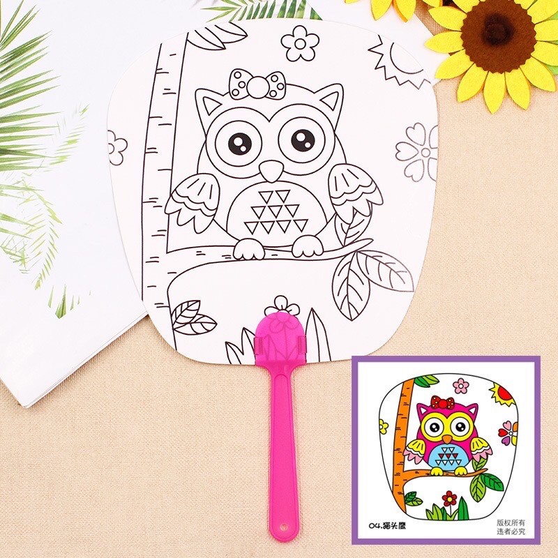 DIY MEWARNAI KIPAS MAINAN EDUKASI CRAFT KERAJINAN TANGAN EDUTOYS SOUVENIR GOODIE BAG HADIAH ULTAH-Owl