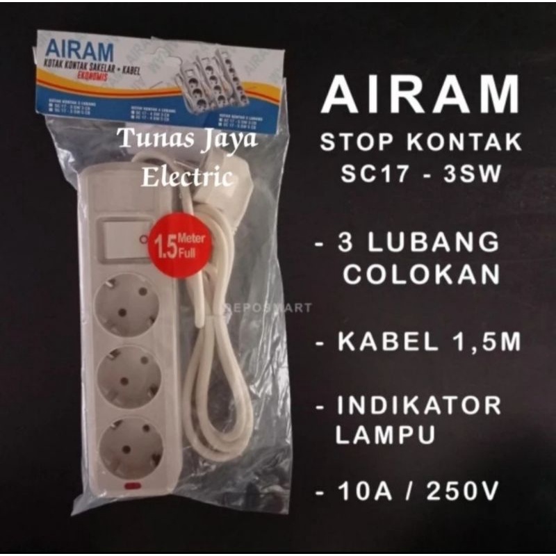 Stop Kontak Arde 3Lb + Kabel Tembaga 1,5 Meter AIRAM (Standar SNI)