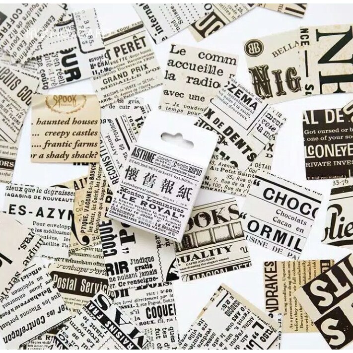 

45pcs aesthetic stiker box vintage motif lucu utk dekorasi scrapbook/album
