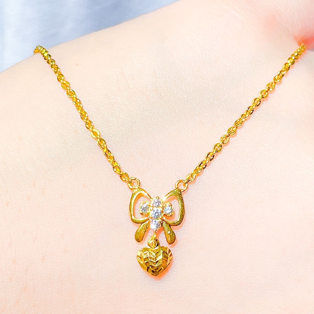 Kalung set liontin anak dan dewasa emas asli kadar 700 70 16K rantai polo holo hollow clover permata pita ribbon love bunga boba merica ukir kilat ringan 2 dua gram gr g gold