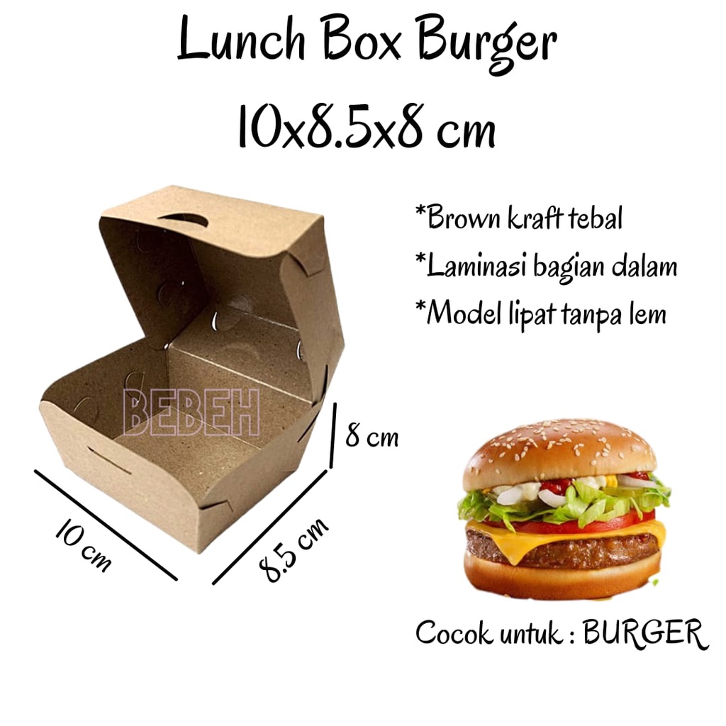 (ISI 10 LMBR) DUS BURGER / LUNCH BOX BURGER 10X8,5X8 CM / KARDUS KOTAK UNTUK BURGER